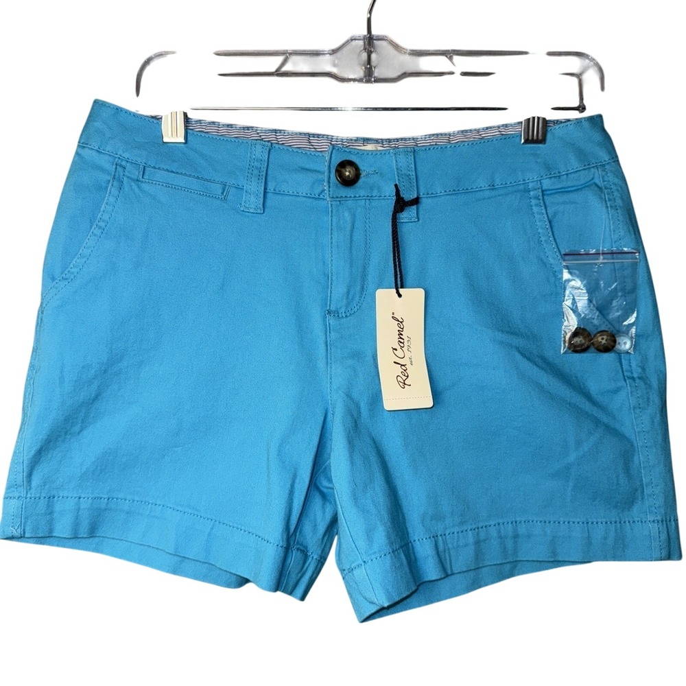 NWT Red‎ Camel Chino Shorts Women Size 9 Aqua Blue Stretch Cotton Casual New